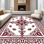 Crimson Medallion Floral Scroll Borders Rug