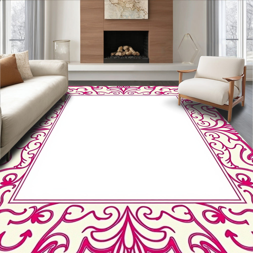 Ornate Crimson Floral Border Rug