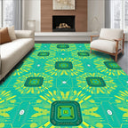 Tech Circuit Teal Yellow Square Rug