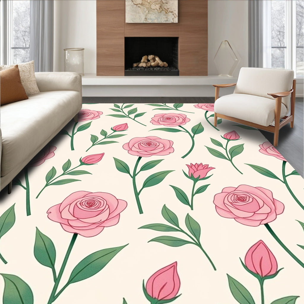 Pastel Pink Rose Garden Garland Rug