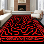 Crimson Tribal Labyrinth Border Rug