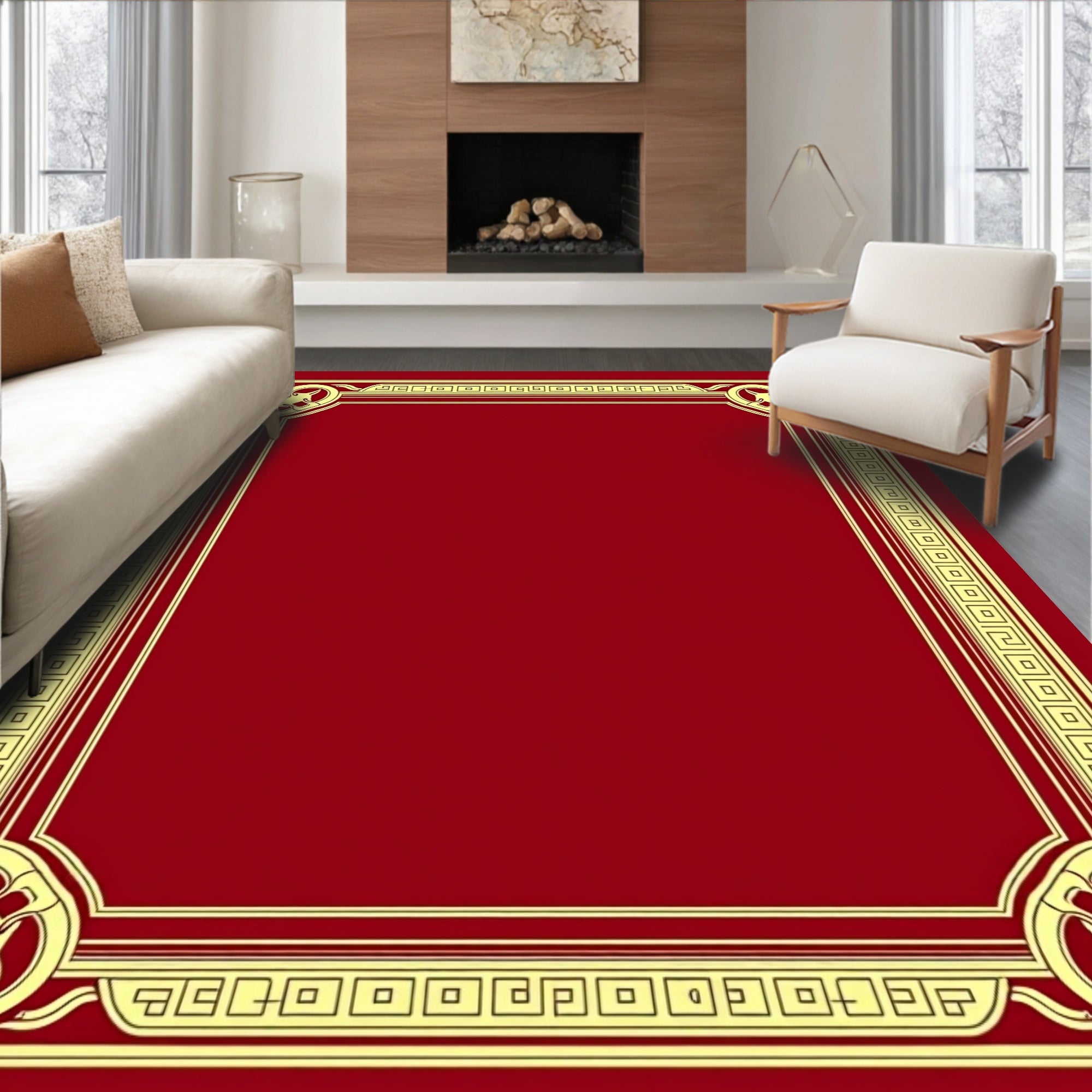 Crimson gold ornate border Rug