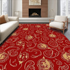 Red Gold Ornate Vintage Bauble Swirl Rug