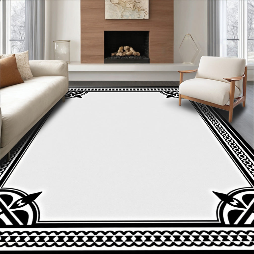 Black White Geometric Celtic Knot Border Rug