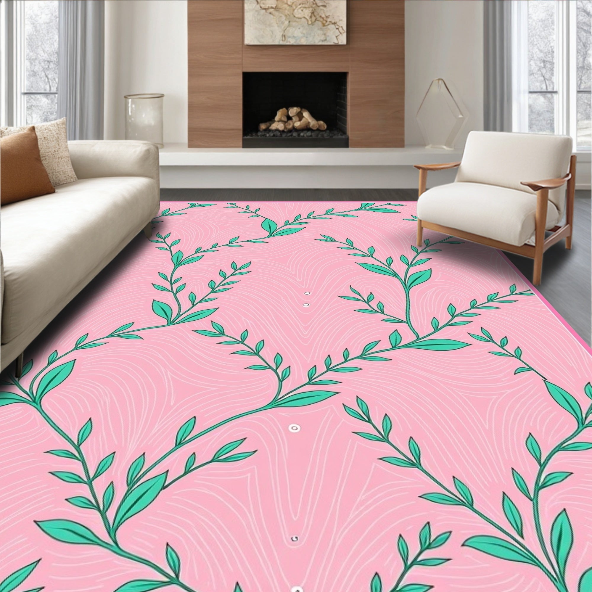 Coastal Teal Vine Abstract Swirls Rug