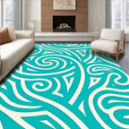 Turquoise Cream Swirl Abstract Lines Rug