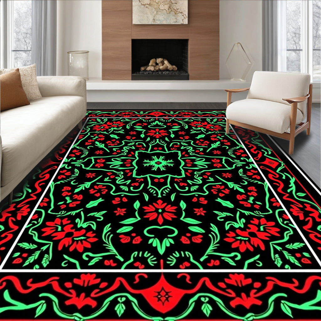 Crimson Green Floral Lattice Rug