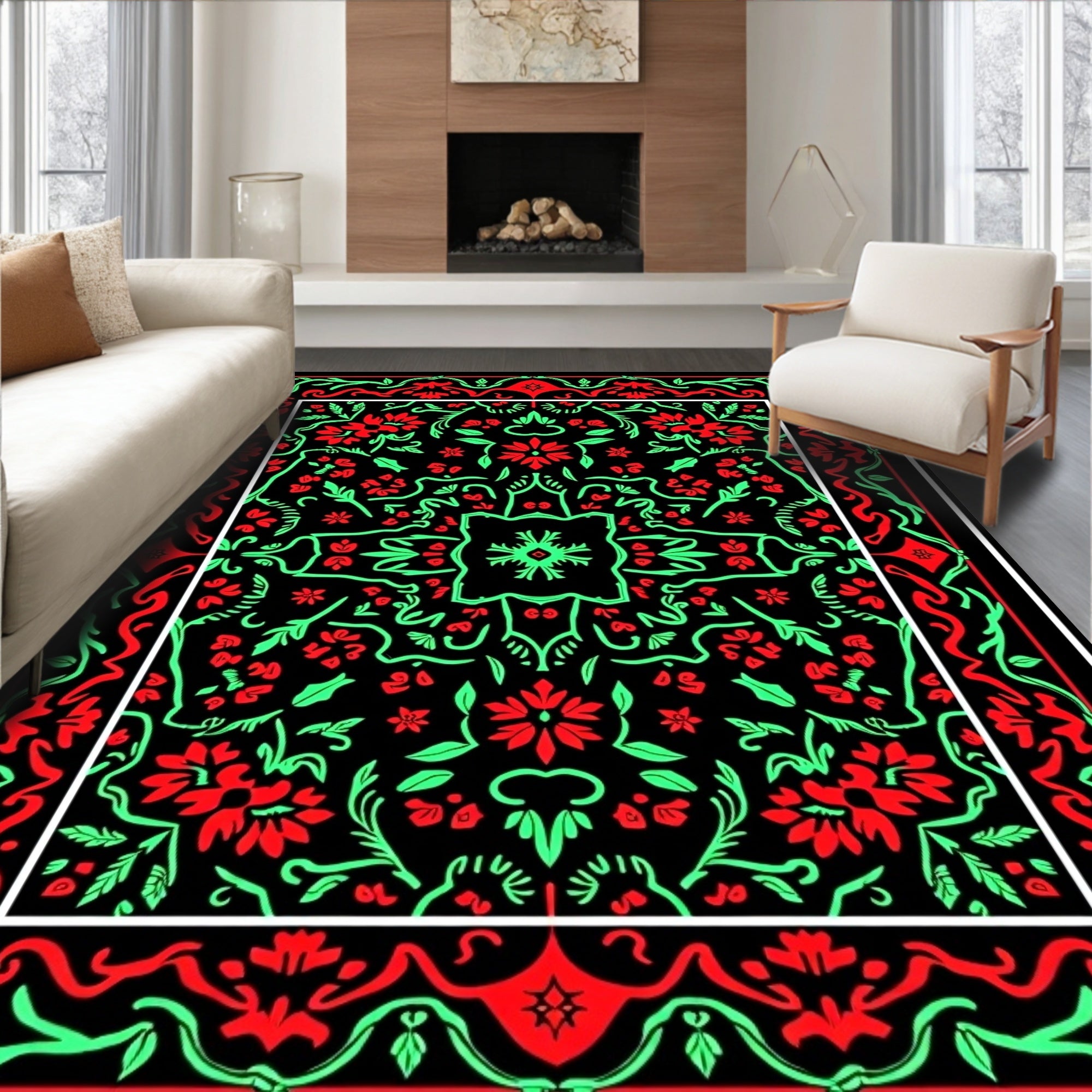 Crimson Green Floral Lattice Rug