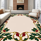 Crimson Holly Leaf Golden Border Rug