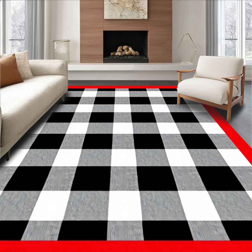 Classic Black White Buffalo Check Rug