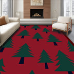 Forest Green Christmas Trees Red Rug