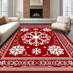 Festive Red Snowflake Holiday Medallion Rug