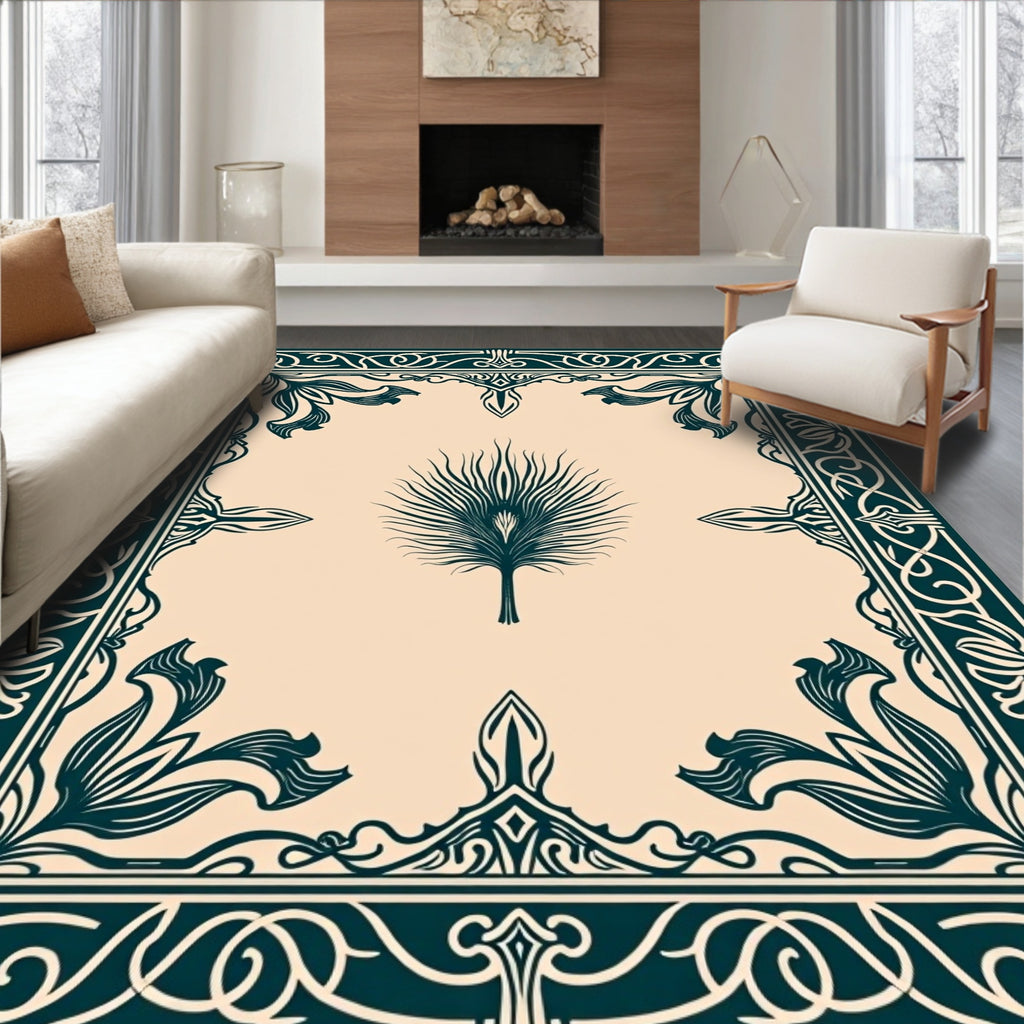 Green Palm Leaf Frame Rug