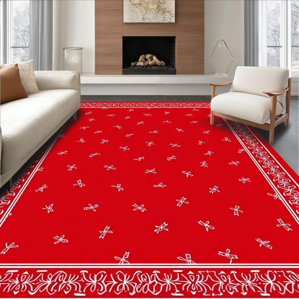 Red Bows Floral Border Rug