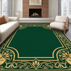 Elegant Emerald Gold Floral Border Rug