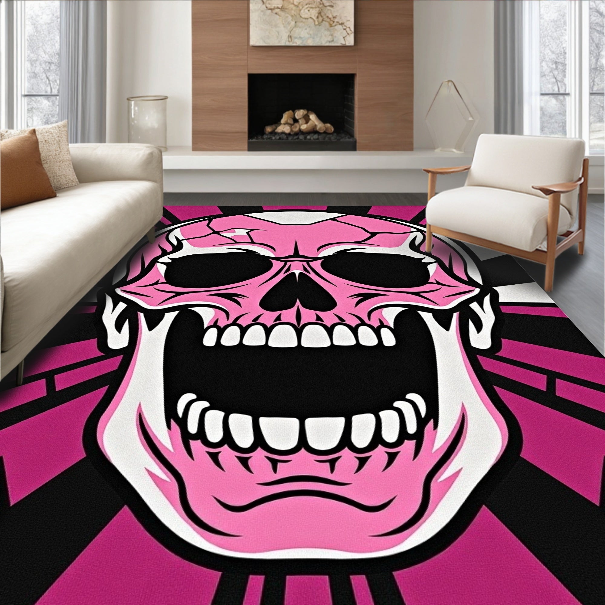 Pink Skull Burst Graphic Rug