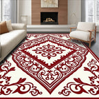 Deep Red Vine Medallion Layout Rug