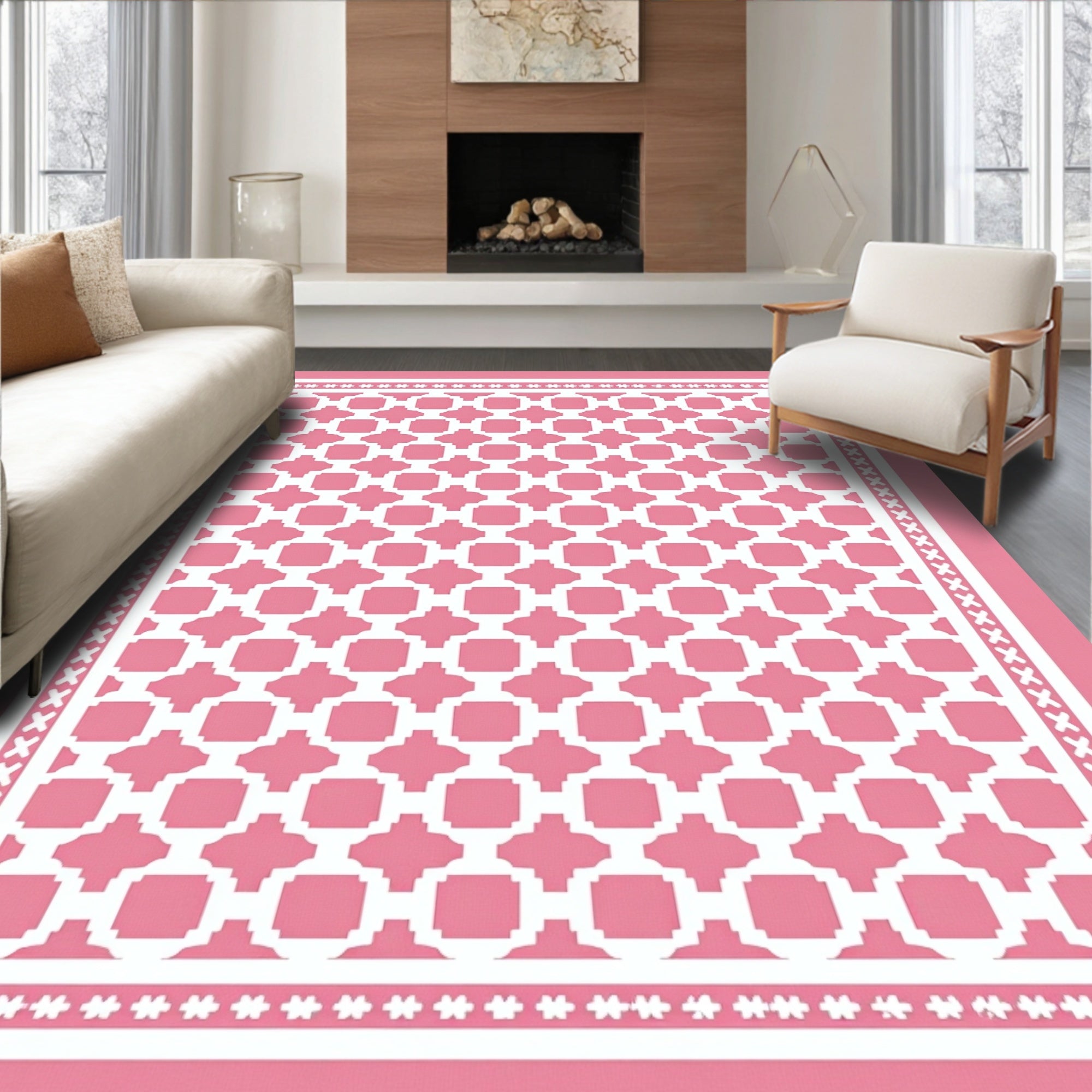 Pink Geometric Lattice Arrangement Rug