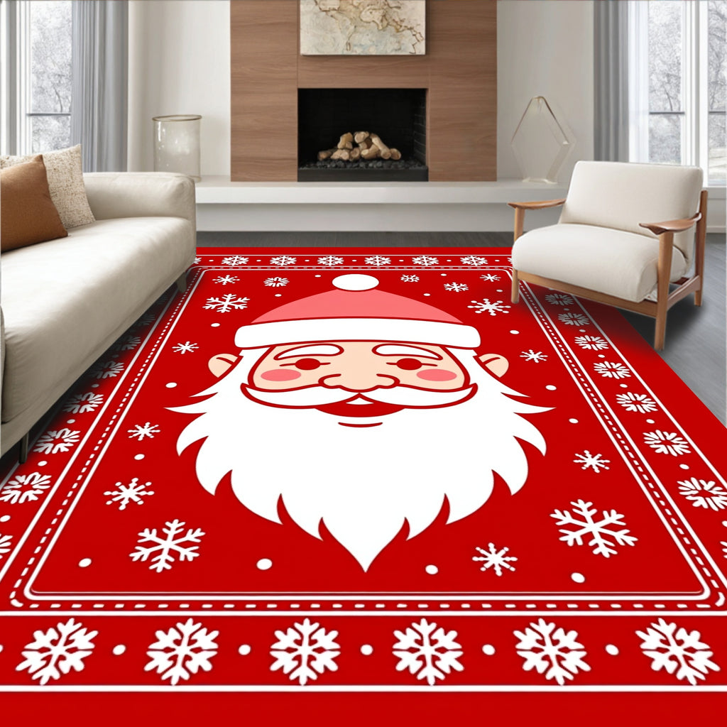 Jolly Santa Face Snowflake Border Rug