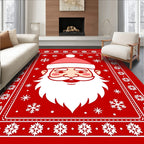 Jolly Santa Face Snowflake Border Rug