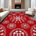 Crimson White Festive Snowflakes Medallions Rug