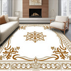 Brown Ornate Floral Medallion Border Rug