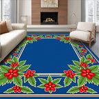 Crimson Floral Tropical Leaf Border Rug