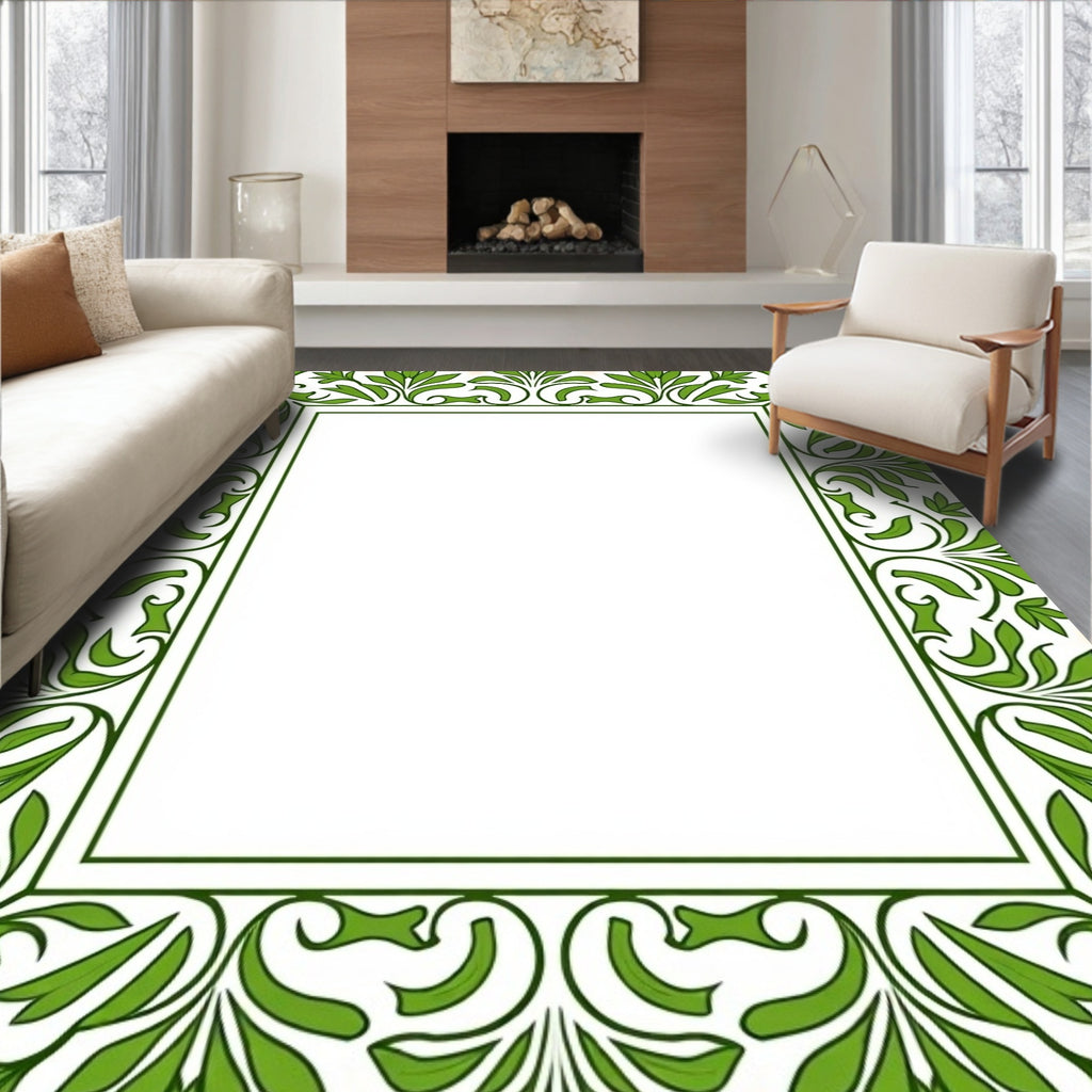 Green Leafy Vine Border Frame Rug