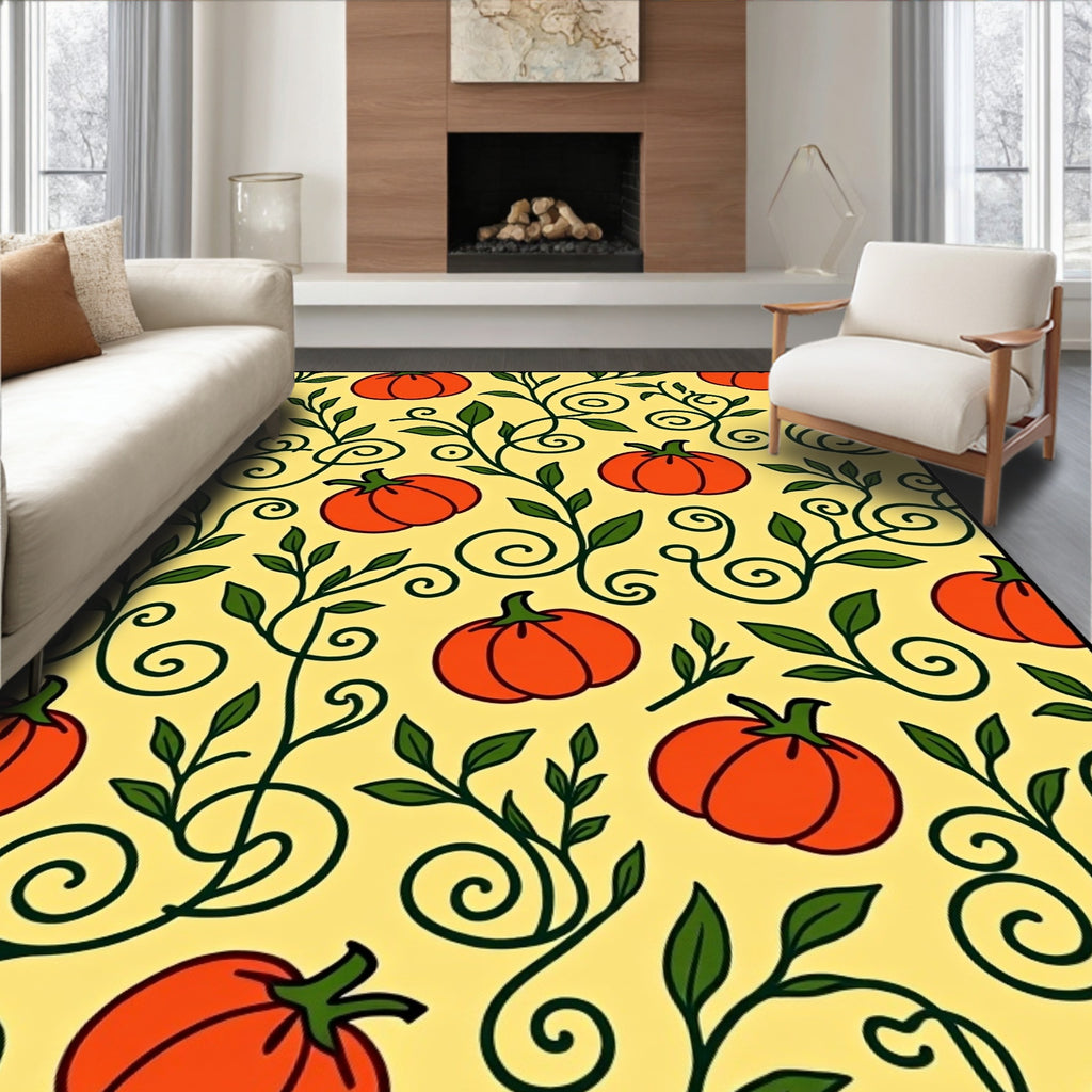 Orange Pumpkin Vine Swirls Rug