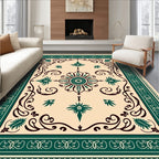 Emerald Green Floral Laurel Frame Rug