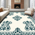 Dark Teal Vintage Floral Square Rug
