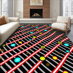 Bold Red Striped Celestial Scattered Icons Rug