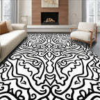 Black White Swirl Organic Abstract Rug