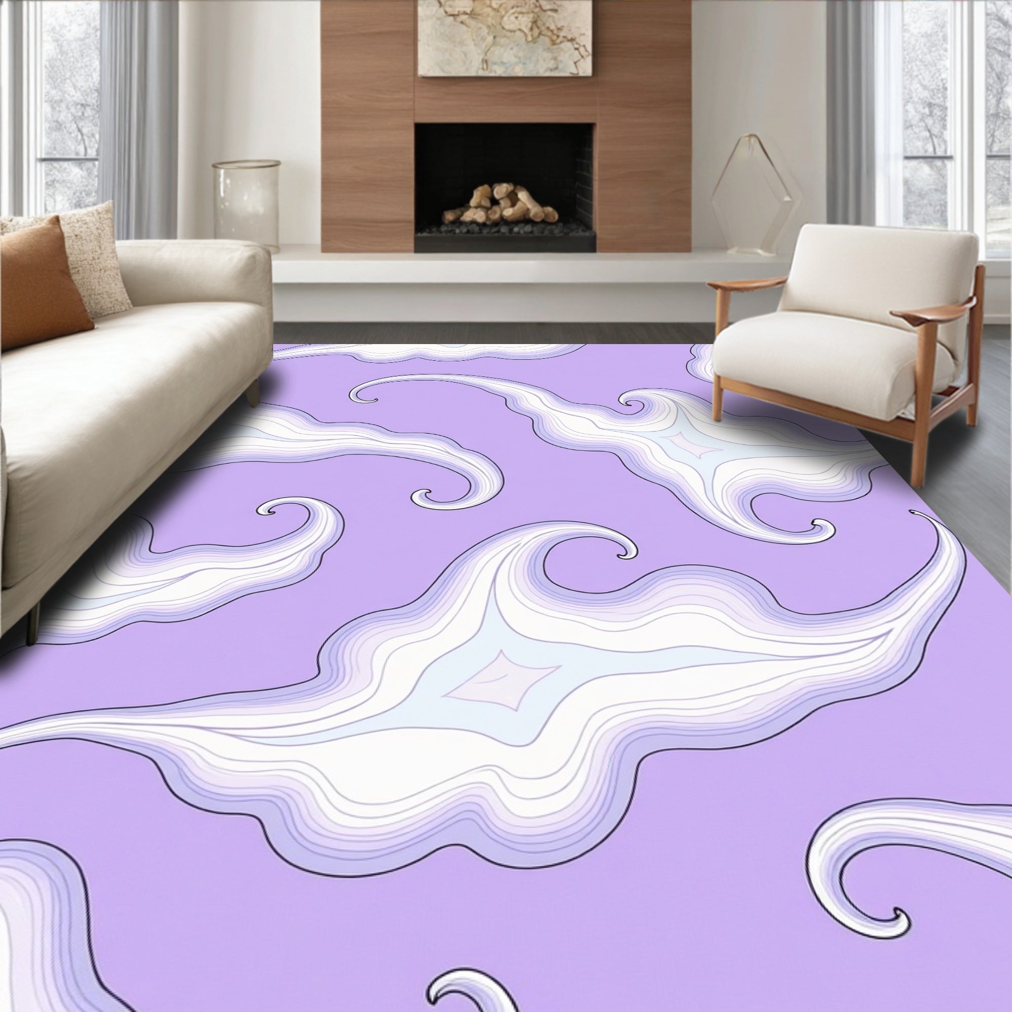 Lavender Swirling Cloud Abstract Waves Rug