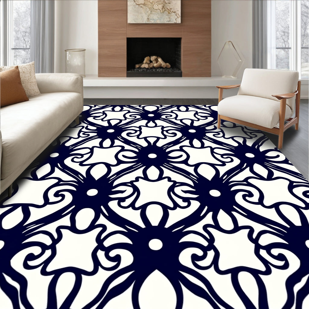 Artistic Navy Filigree Scrollwork Rug
