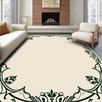 Dark Green Floral Accented Square Frame Rug