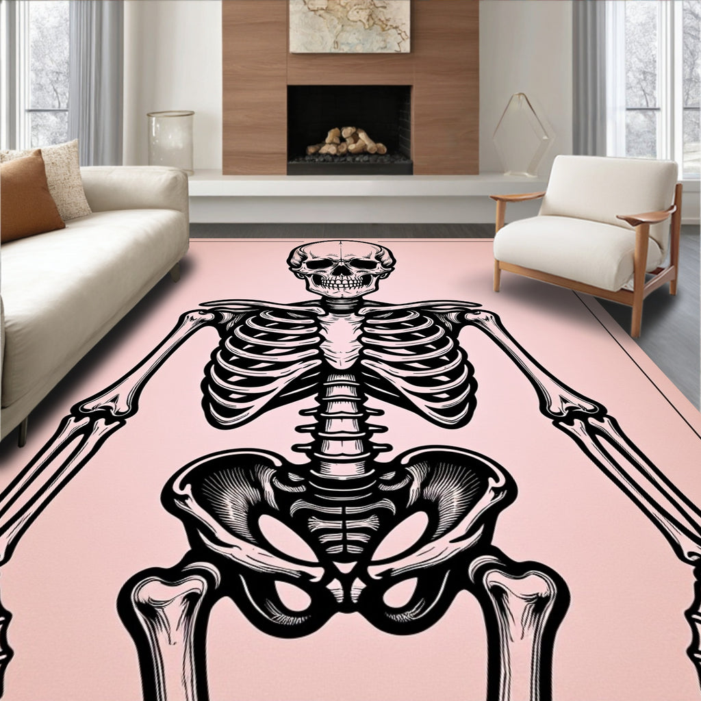 Bold Black Skeleton Rose Outline Rug