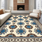 Cream Blue Brown Medallion Motif Rug