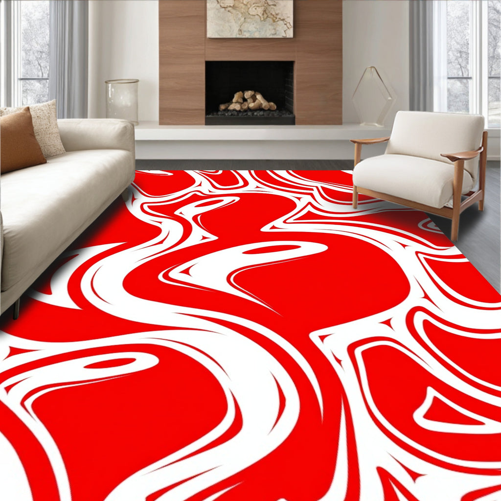 Bold Crimson Swirl Abstract Rug