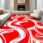 Bold Crimson Swirl Abstract Rug