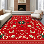 Crimson Poinsettia Swirl Ornament Rug