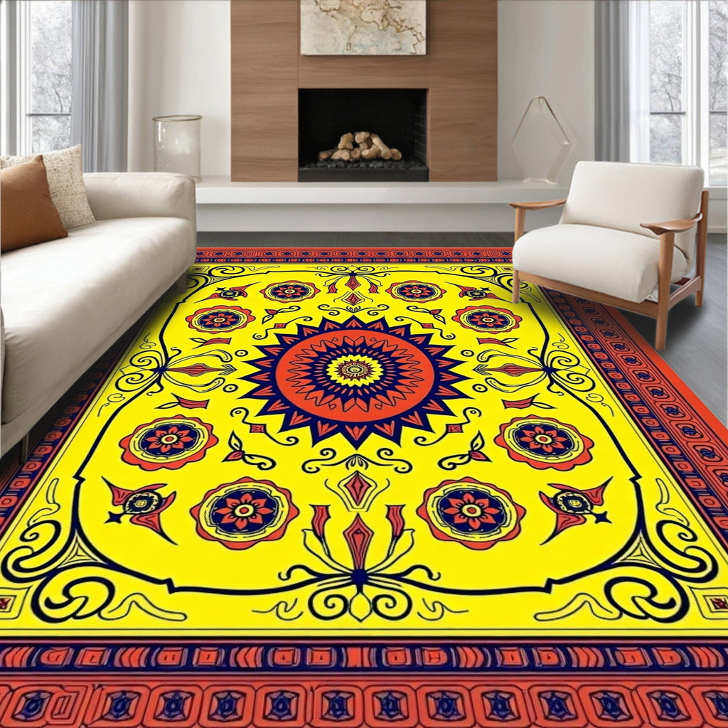 Vibrant Sunburst Floral Medallion Rug