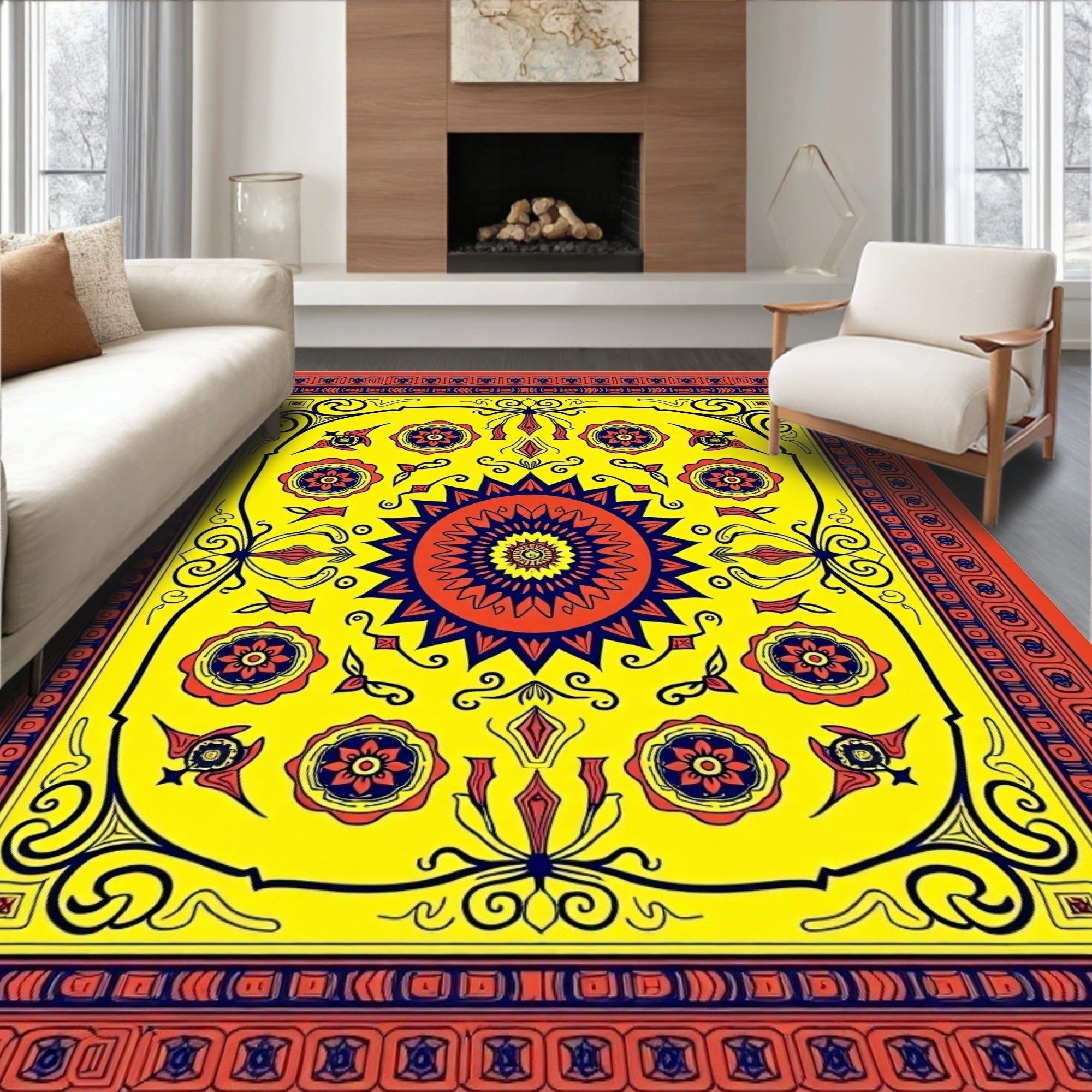 Vibrant Sunburst Floral Medallion Rug
