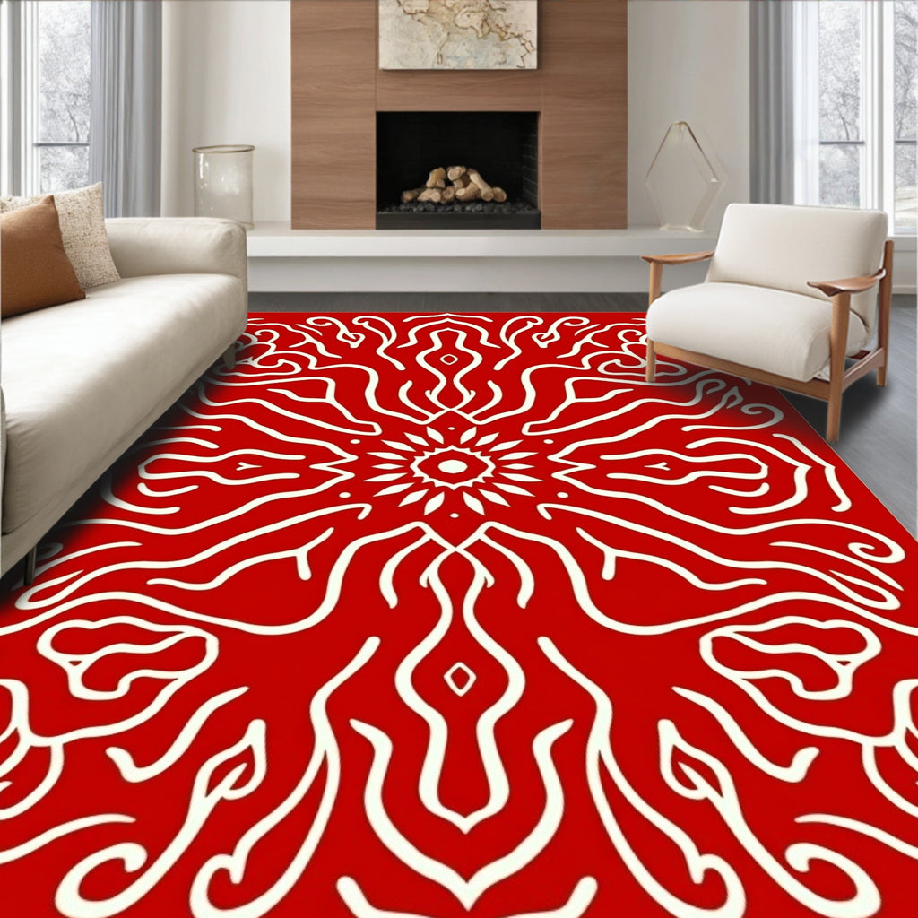 Crimson Red Organic Flourish Symmetry Rug