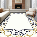 Elegant Gold and Navy Botanical Frame Rug
