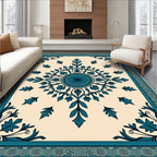 Cream Teal Floral Mandala Rug
