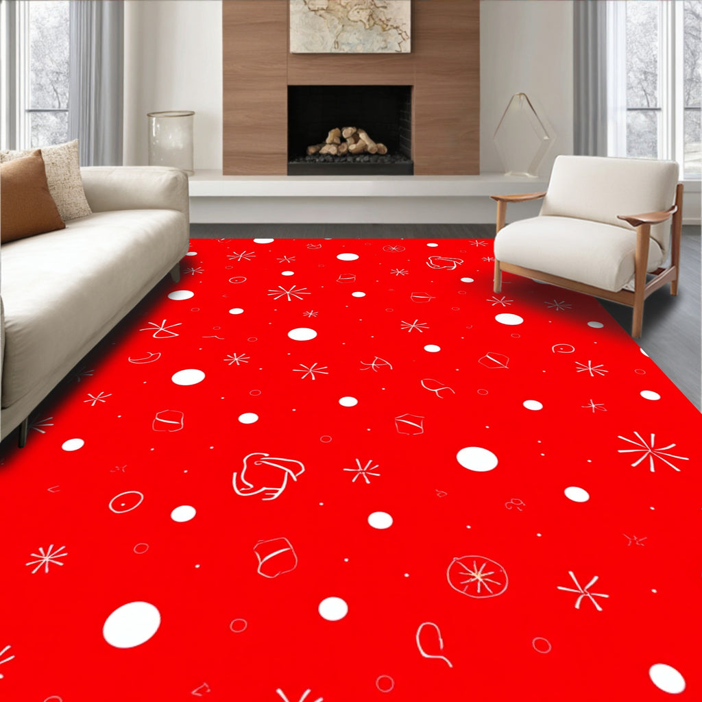 Whimsical Red Snowfall Scatter Rug