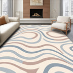Cream Blue Brown Wavy Lines Rug