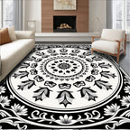 Intricate Black White Floral Medallion Rug