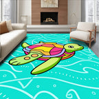 Happy Colorful Turtle Ocean Waves Rug